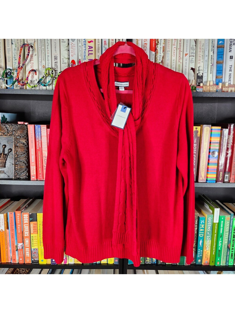Croft & Barrow Sweater & Matching Scarf Set XL Red NWT Soft Knit Gift Set